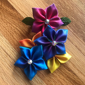 Kanzashi ribbon flower hair clips