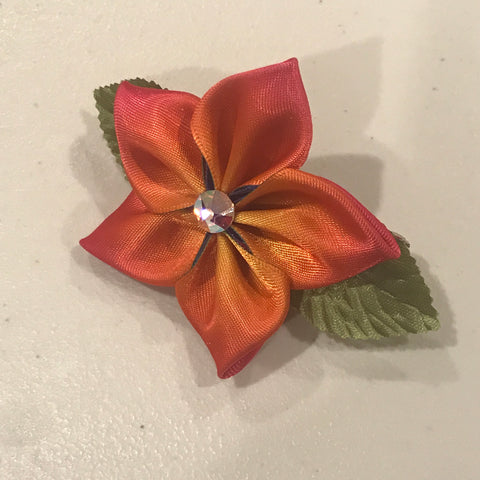 Kanzashi flower hair clip, orange