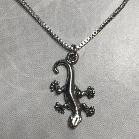 Sterling silver gekko pendant on sterling silver box chain necklace