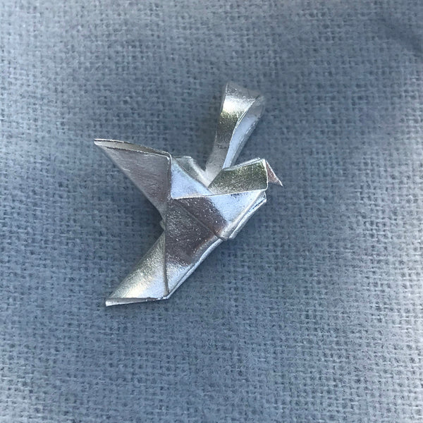 Dove origami fine silver pendant with sterling silver chain