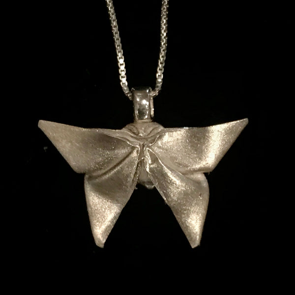 Butterfly origami fine silver pendant with sterling silver chain