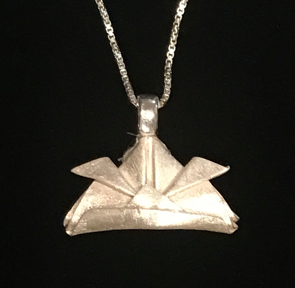 Samurai helmet origami fine silver pendant with sterling silver chain