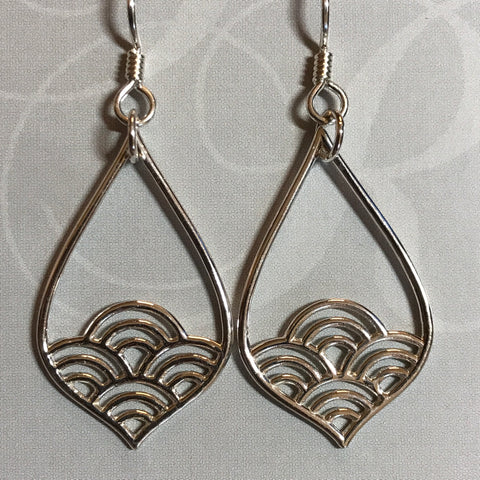 Sterling silver teardrop wave earrings