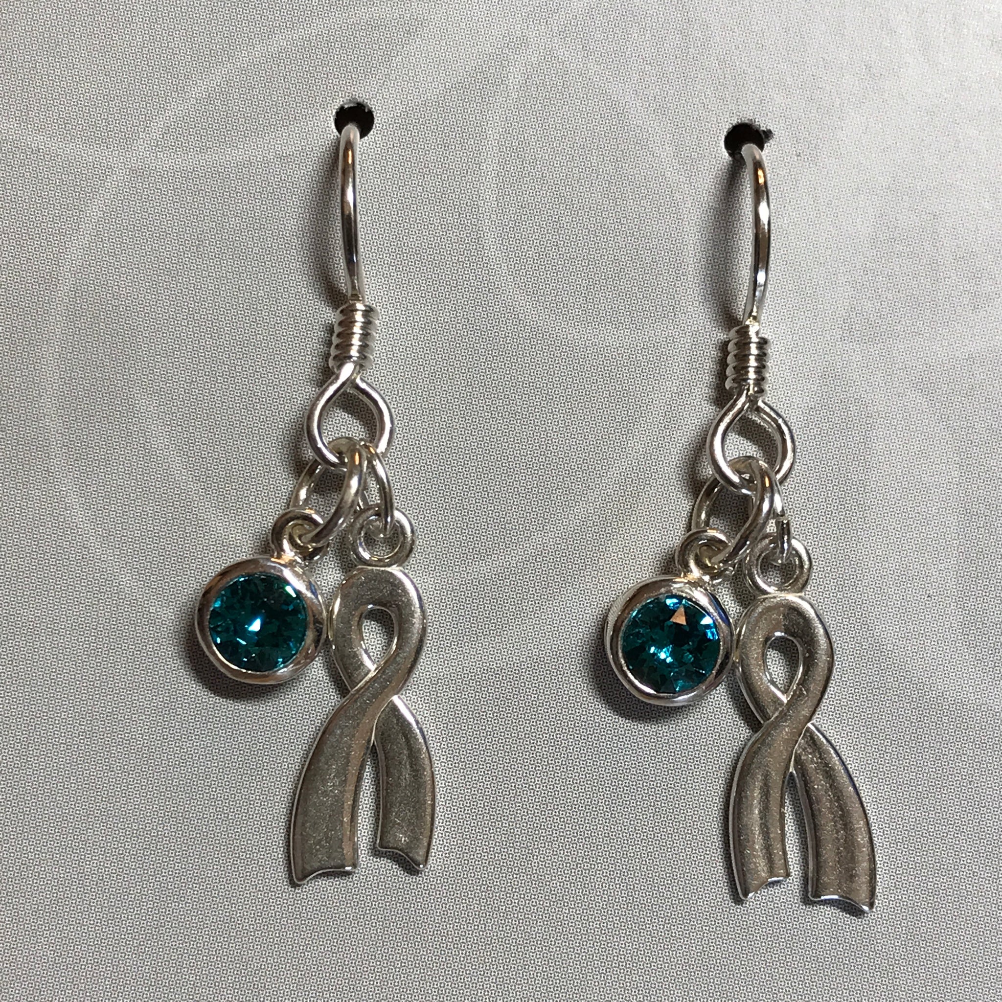 Sterling silver awareness ribbon earrings with Swarovski crystals