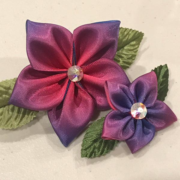 Kanzashi flower hair clip - purple, small